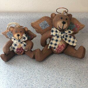 House Of Lloyd Country Bear Angles Ornaments Wood Movable Vintage Mama Baby Cub